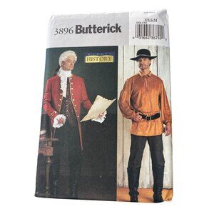 Butterick 3896 Mens 18th Century Costume Size XS-M Coat Shirt Colonial UNCUT